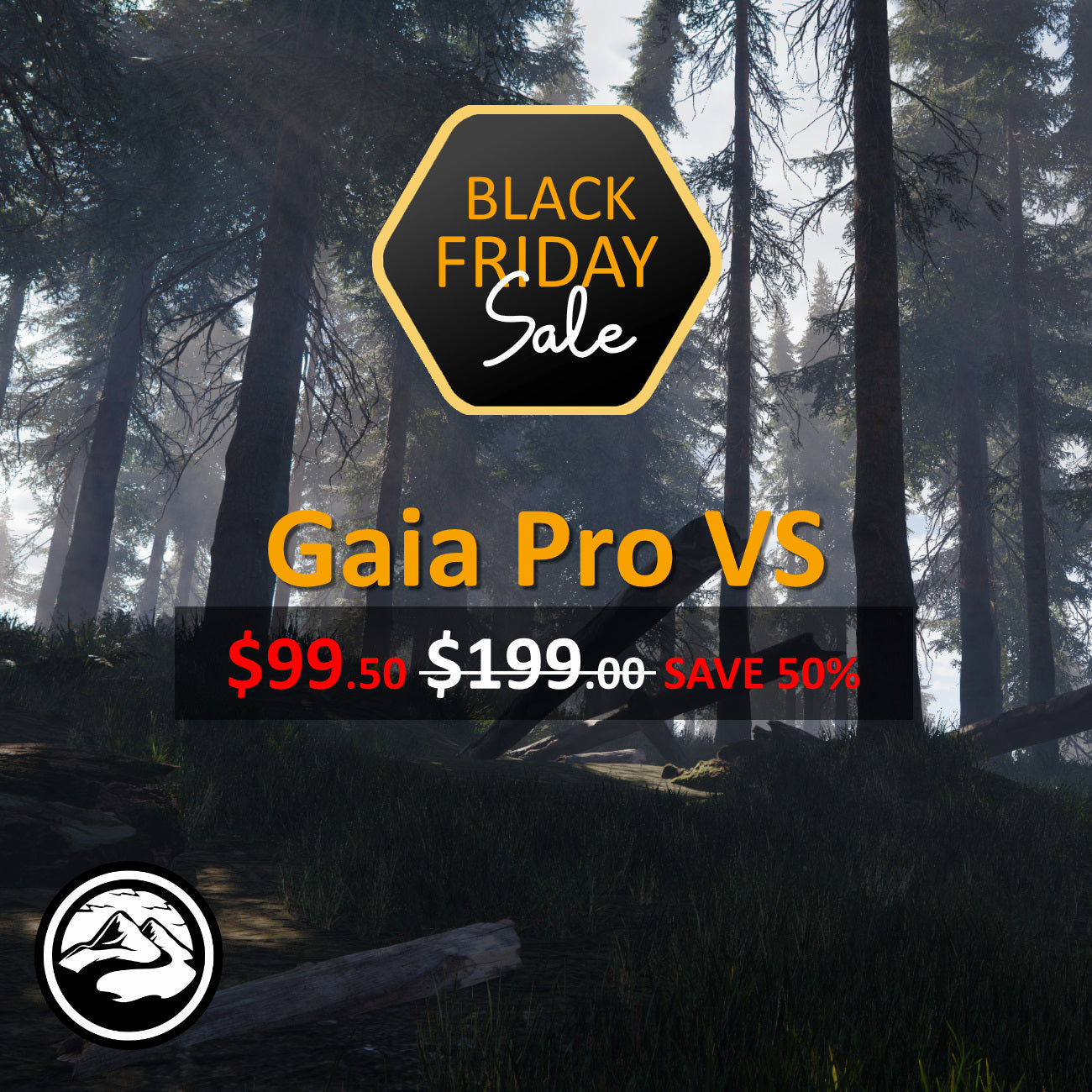 Black Friday sale advertisement for Gaia Pro VS with BOTD forest background