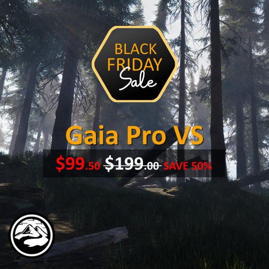 Black Friday sale advertisement for Gaia Pro VS with BOTD forest background