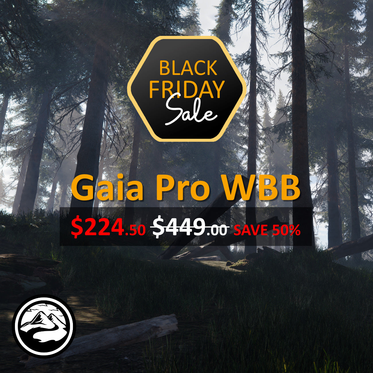 Black Friday sale advertisement for World Building Bundle for Gaia with BOTD forest background