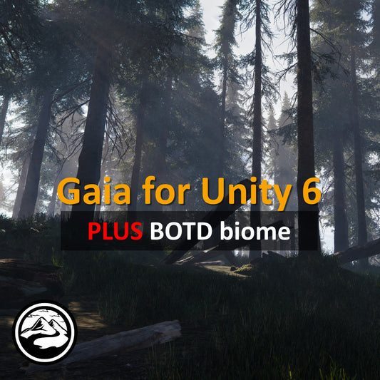 Gaia for Unity 6 sale advertisement with BOTD forest background